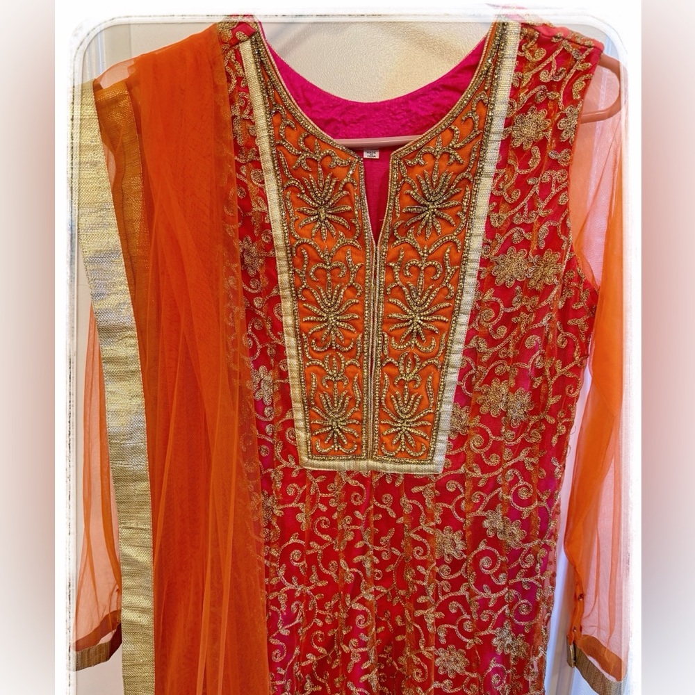 New look w/Orange dupatta! Ethnic Indian Wear Hot Pink and Orange Dress